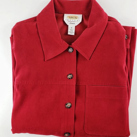 Talbots Crimson Red Moleskin Shirt Jacket Petite Small Oversized Shacket PS SP - Picture 1 of 7